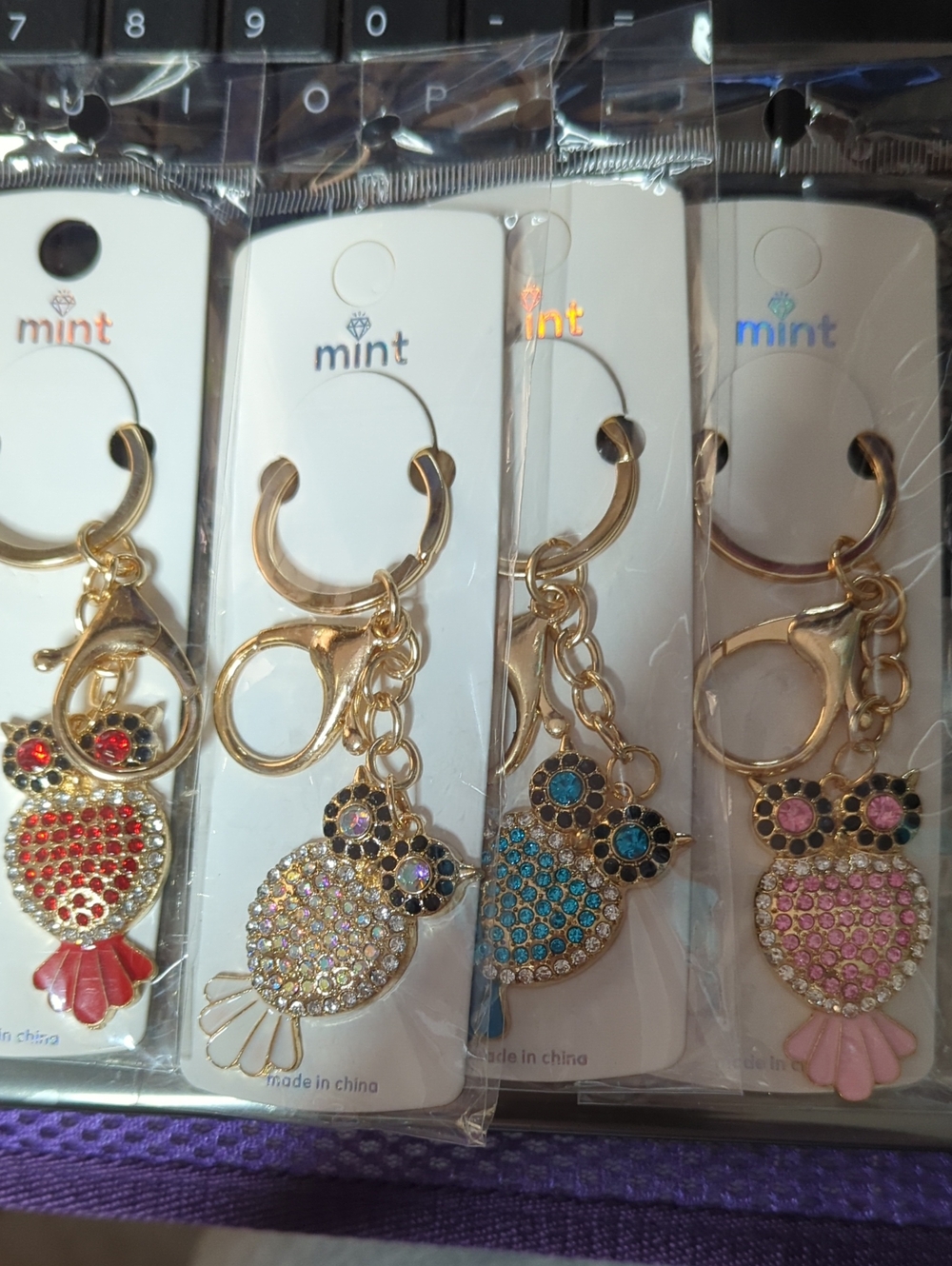 Gold Owl Keychain with Crystals